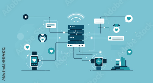 Smartwatch Health Data Connected To Cloud Server For Analysis