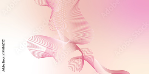 LightSalmon, pink and white luminous waves curving smoothly through a deep dark backdrop filled with tiny shimmering particles, futuristic digital technology concept, vector illustration style.