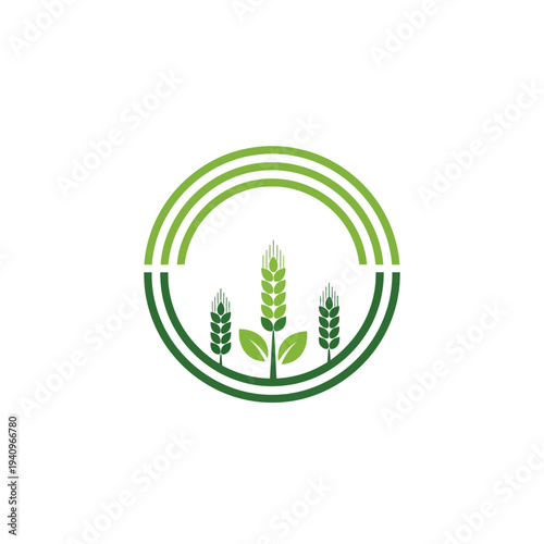 Green wheat stalks with leaves inside broken circle