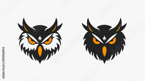 Bold owl logos with intense stare in two color variations vector design