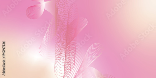 LightSalmon, pink and white luminous waves curving smoothly through a deep dark backdrop filled with tiny shimmering particles, futuristic digital technology concept, vector illustration style.