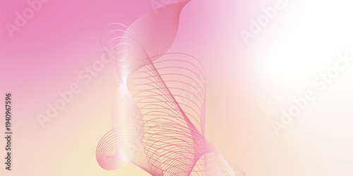 LightSalmon, pink and white luminous waves curving smoothly through a deep dark backdrop filled with tiny shimmering particles, futuristic digital technology concept, vector illustration style.