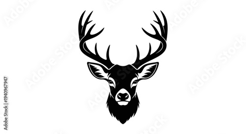 Minimalist deer head silhouette against white background for design elements