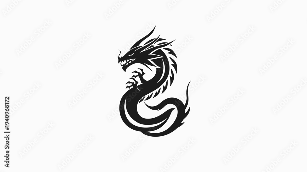 Naklejka premium Black dragon silhouette on white background vector illustration