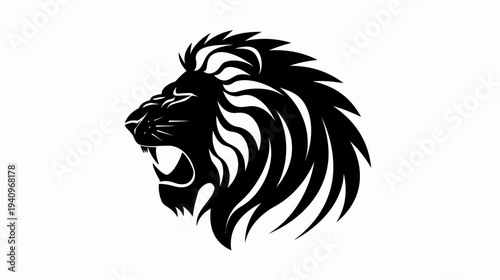 Bold black and white lion head silhouette design against a clean white backdrop