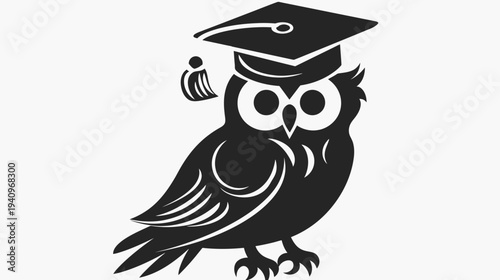 Wise owl in graduation cap silhouette symbolizing education and learning