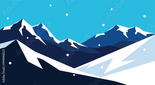 Snow-capped Mountains Landscape. Winter Vector Illustration. Flat Design. Nature Background.