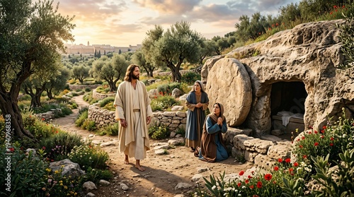 Resurrection of Jesus Christ – Women at the Empty Tomb Biblical Scene Easter Morning Hope