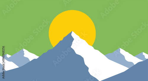 Minimalist Mountain Landscape. Flat Design Illustration. Vector Art. Smooth Graphic. Nature Background.