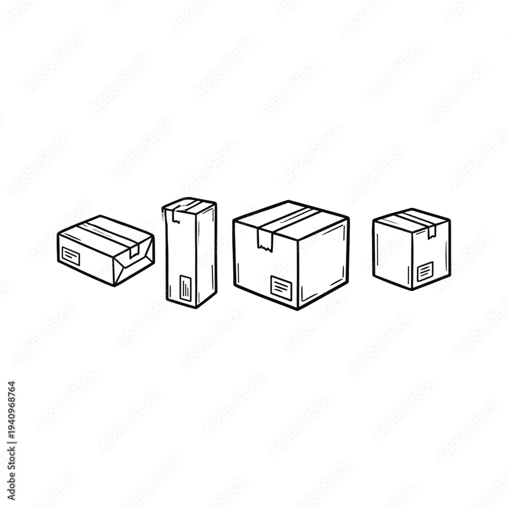 Obraz premium Hand drawn doodle - Delivery box logo icon flat vector design