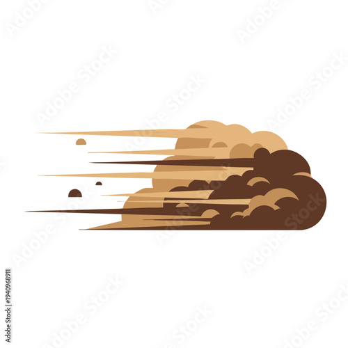 Dust cloud speed effect, cartoon dirt trail, flat design graphic element, motion blur illustration.