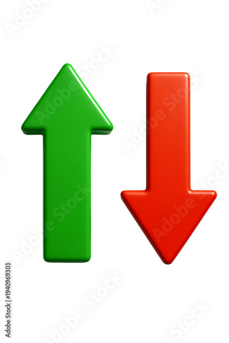Free Download Three dimensional green up arrow and red down arrow icons representing stock market trends financial growth and loss isolated on a transparent background - GFXLoad