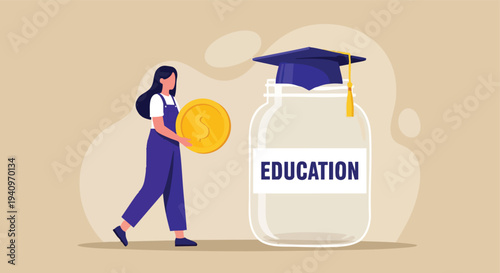 Woman Saving Money for Education. Investment Concept.