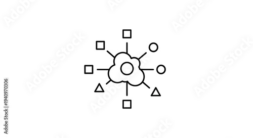 Abstract Cloud Network with Diverse Geometric Shapes Connected