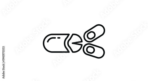 Abstract Medical Icon: Capsule Pill Divided into Two Halves with Two Cells