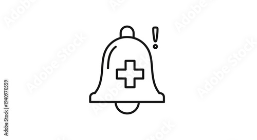 Bell Icon with Plus Sign and Exclamation Mark - Medical Alert Notification