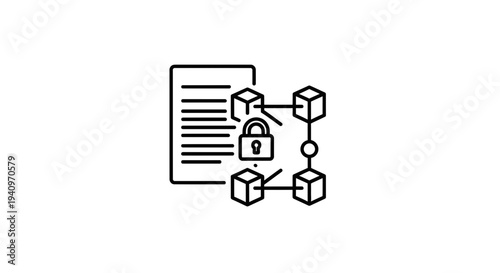 Blockchain Technology Security: Digital Document Protection with Padlock and Network Blocks