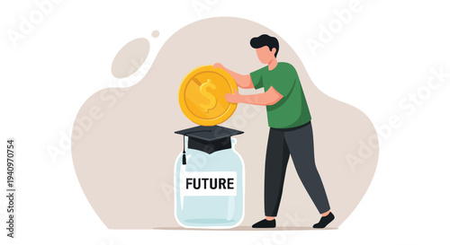 Man saving money for future education. Investment concept.