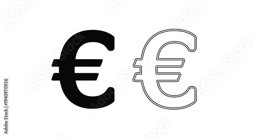 Two euro symbols presented one solid black and one outlined in white