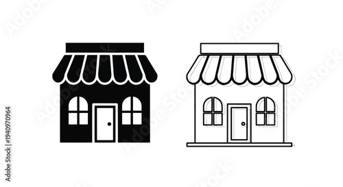 Two storefront icons a filled black version and a white outline version