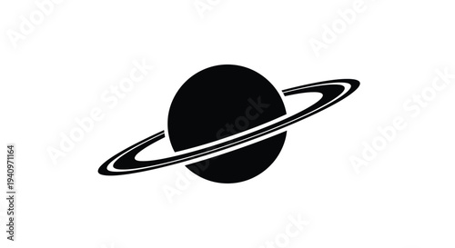 Simple black silhouette of the planet saturn with prominent rings