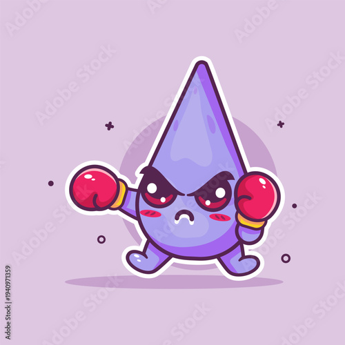 serious petroleum oil drop character mascot playing boxing sport isolated cartoon