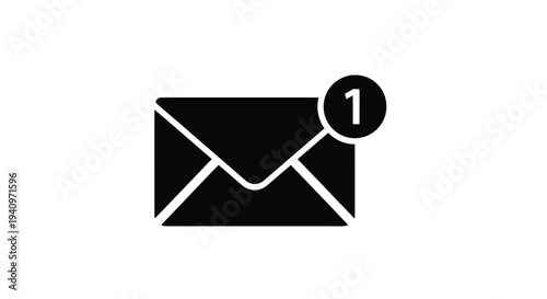 Simple black envelope icon with a notification badge displaying the number one