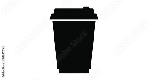 Simple black silhouette of a disposable coffee cup with a lid