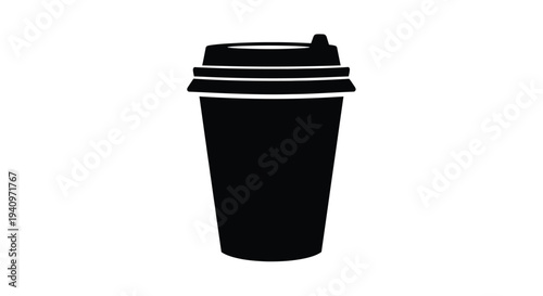 Simple black silhouette of a disposable coffee cup with a lid