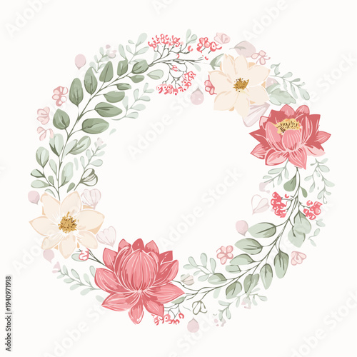 ドライフラワーとレースのくすみ色円形飾り枠