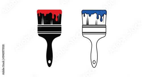 Two paintbrushes one filled with red paint the other outlined in blue