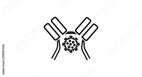 Antibody Binding to Virus Particle Icon - Medical Research and Immunity Concept