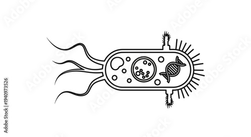 Bacterial Cell Structure with DNA and Flagella - Microscopic Organism