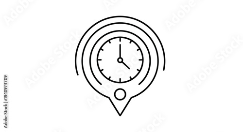 Clock Icon with Concentric Circles and Location Pin Symbol