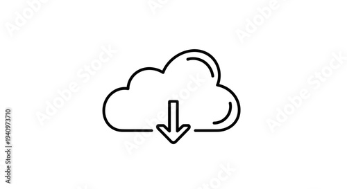 Cloud download icon, simple line art symbol for data storage and transfer