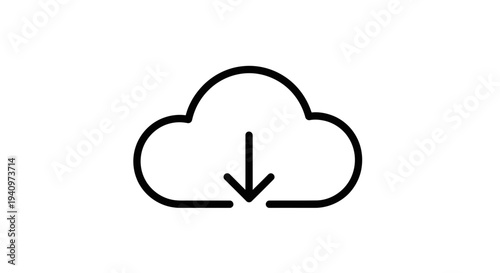 Cloud download icon with arrow pointing down, digital data transfer and storage concept