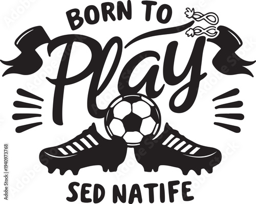 Vector soccer typography graphic with cleats and ball