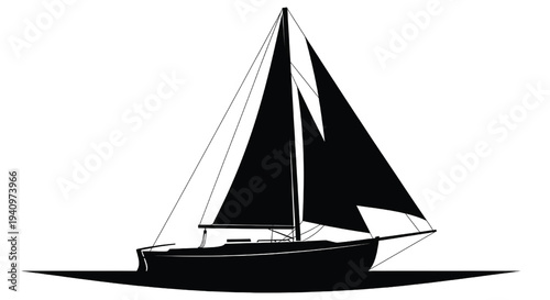 A black sailboat on calm waters