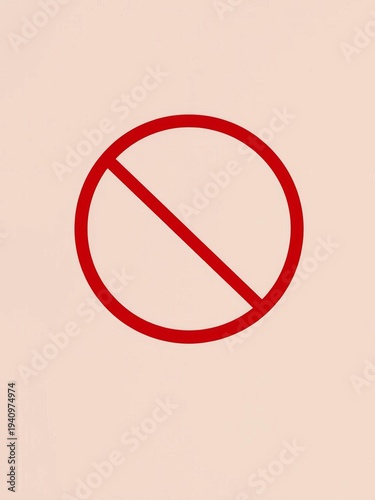 No entry allowed, a stark red circle with a diagonal line over an abstract shape on a muted background,  subtle lighting,  eye level