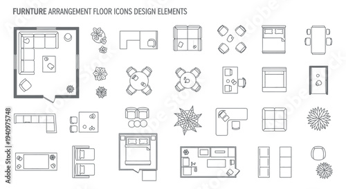 minimalist furniture arrangement floor plan icons and design elements perfect for architectural interior layout visuals