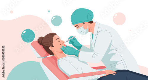 Cosmetic surgeon performs facial filler injection on woman in clinic