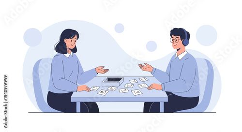 Couple Playing Card Game at Table, Enjoying Leisure Time Together