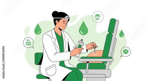 Dermatologist performing skin examination and treatment with spray in a clinic