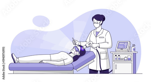 Dermatologist performing laser treatment on a woman's face for skincare