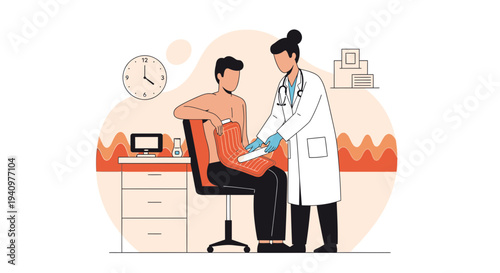 Doctor examining patient's abdomen in clinic, medical checkup, healthcare concept