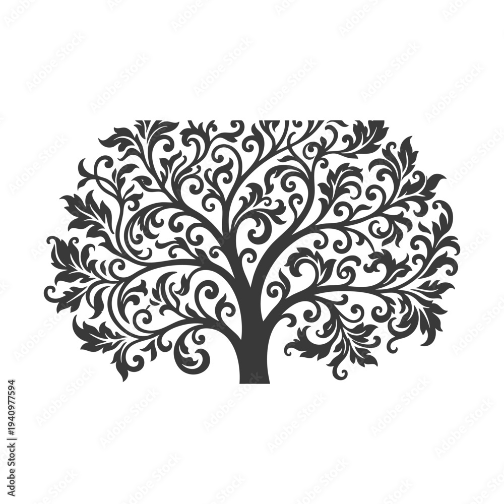 Obraz premium Ornamental leafy tree silhouette intricate