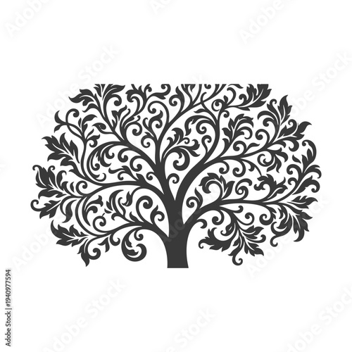 Ornamental leafy tree silhouette intricate