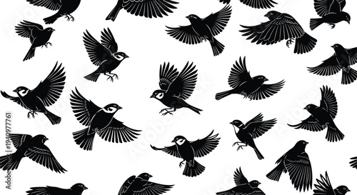 Bird silhouettes illustration, flying and perched posture vector, avian species graphic design, nature wildlife outline art, decorative feather icons