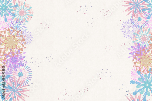 Pastel Watercolor Fireworks Border Background on Light Background, Cute Festival Design