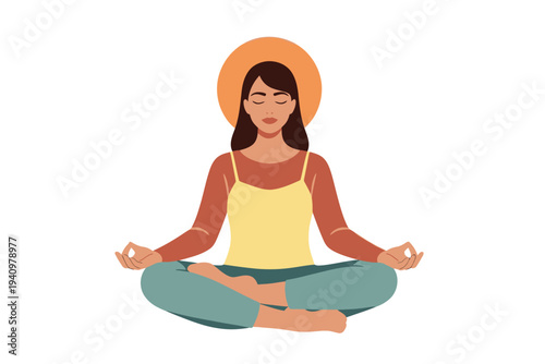 Beautiful Woman Meditating in Lotus Pose for Mental Wellness Concept